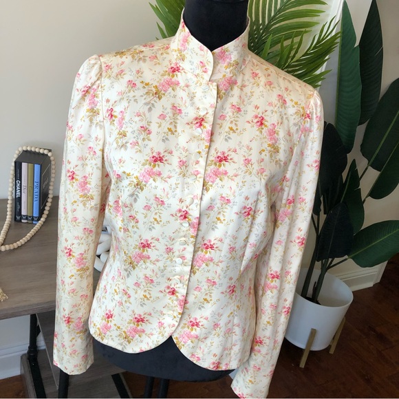 RALPH LAUREN Blue Label FLORAL-PRINT 100% COTTON Blazer Jacket 12 - Picture 2 of 8